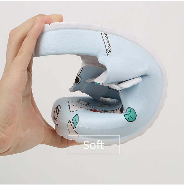 One-piece EVA slipper bent to show flexibility